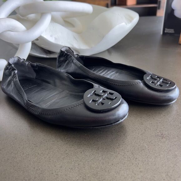 Tory Burch Minnie Travel Black Leather Ballet Flats Size 6 - Picture 4 of 9